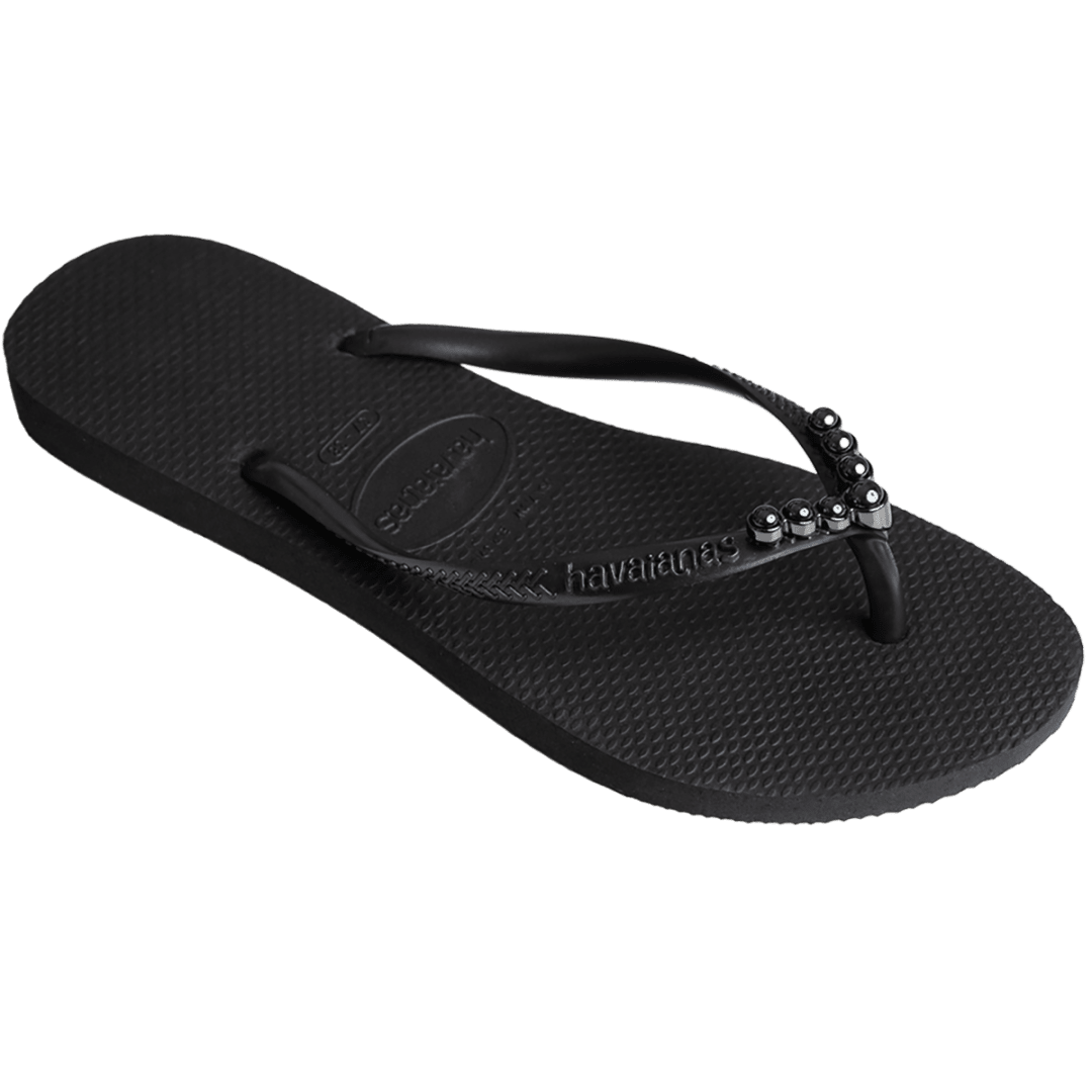 Women's Slim Black Pearl Flip Flops