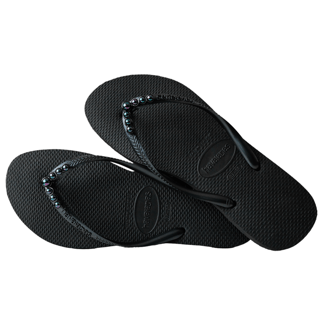 Women's Slim Black Pearl Flip Flops